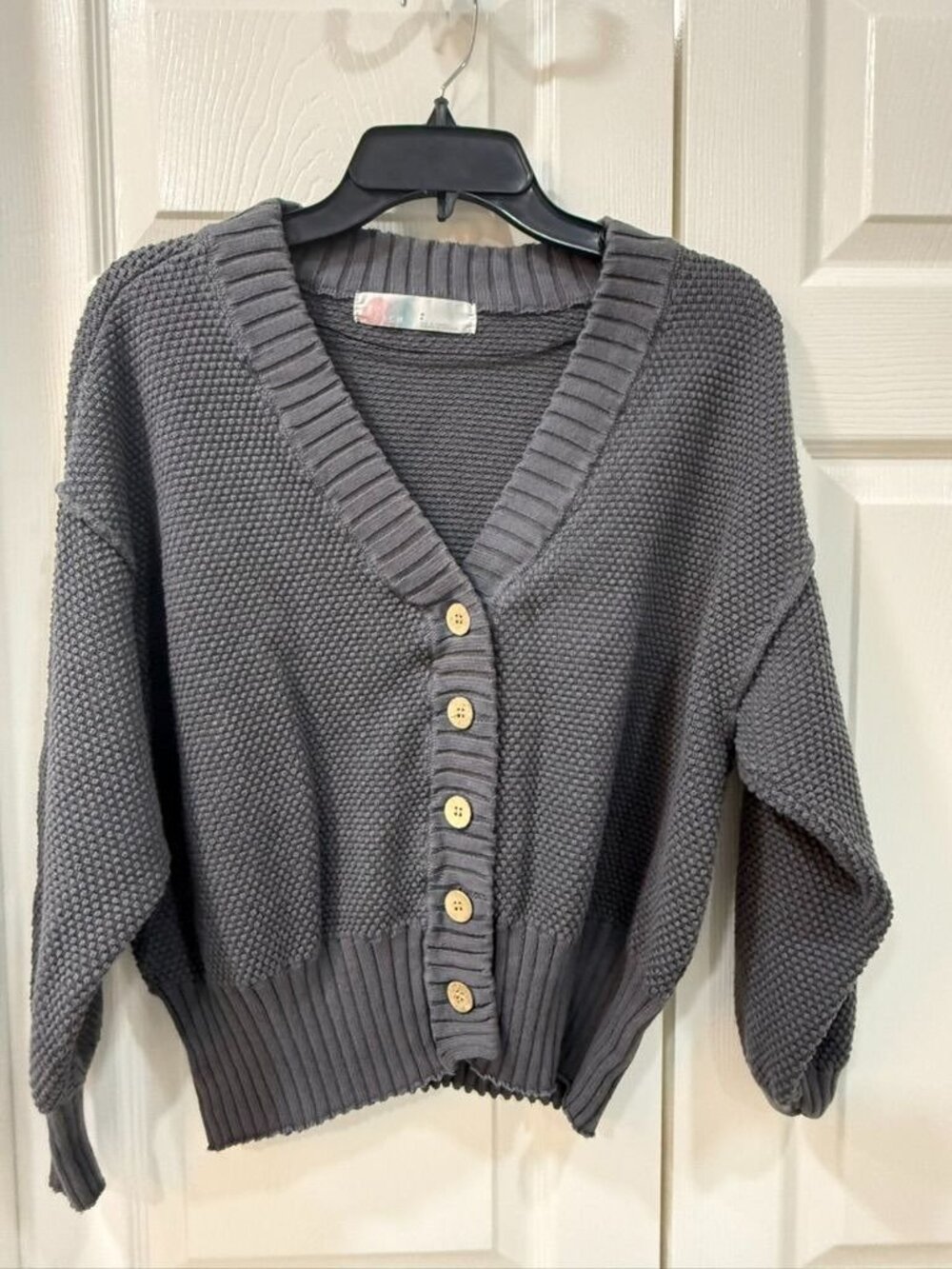 Free People VGUC Hailee Beach Cardi Waffle Knit Button Set in Gray S/P - Picture 6 of 10